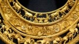 UKRAINE – The IV century B.C. golden pectoral, an ancient treasure from a Scythian king's burial mound, is exhibited in the Museum of Historical Treasures in Kyiv, July 30, 2021