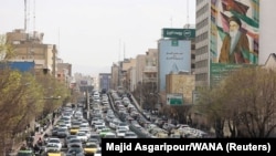 Vehicles caught in a traffic jam in Tehran after Israel and the United States launched strikes on Iran on February 28, 2026.
