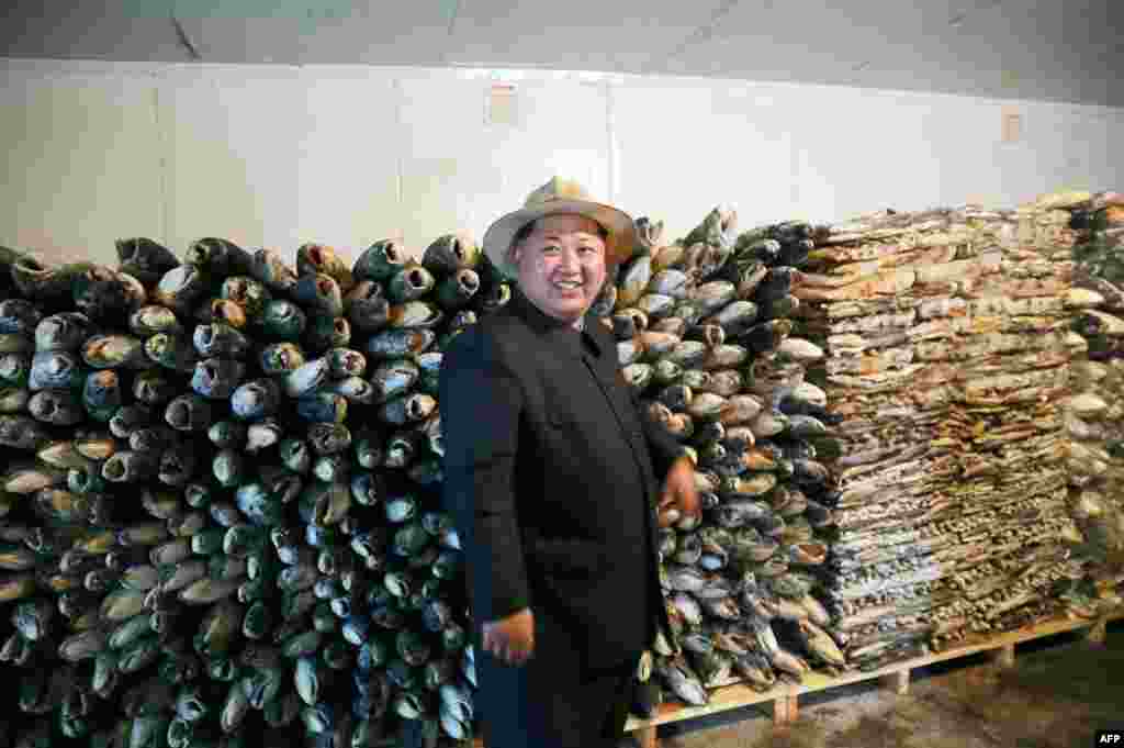 North Korean leader Kim Jong Un visits a fish farm run by the Korean People's Army. (AFP/KCNA via KNS)