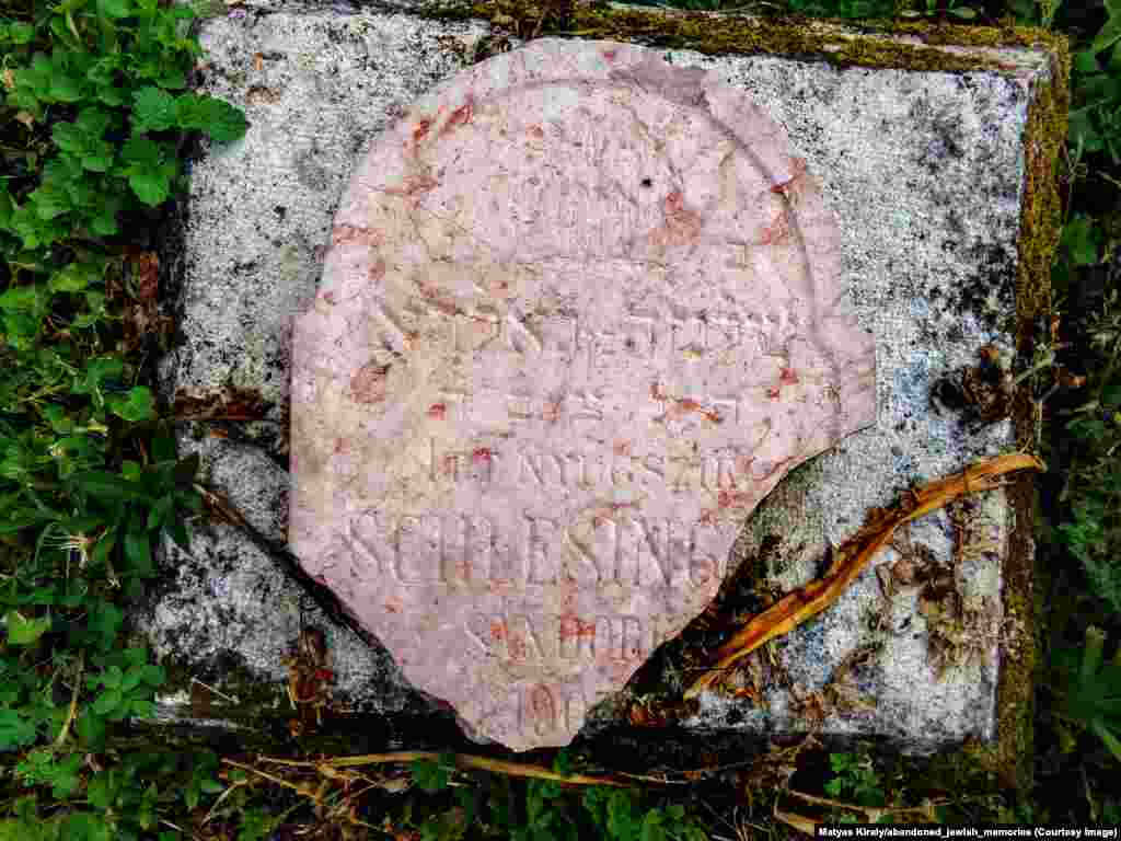 A broken headstone for a 4-month-old infant in a cemetery near Budapest. Kiraly discovered the vandalized fragment and placed it on a small plinth. An Instagram follower commented, “His name was Shlomo (Solomon). Thank you for repairing this memory.” 