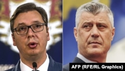 Serbian President Aleksandar Vucic (left) and his Kosovar counterpart Hashim Thaci (combination file photo)