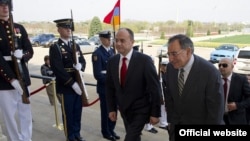 U.S. - U.S. Secretary of Defense Leon E. Panetta leads Armenian Defense Minister Seyran Ohanyan through an honor cordon at the Pentagon on March 23, 2012. 