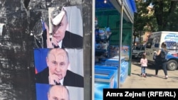 Kosovë: postere të Presidentit të Rusisë, Vladimir Putin, në Mitrovicë të Veriut (13 maj 2018). 