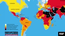World map, The 2017 World Press Freedom Index compiled by Reporters Without Borders