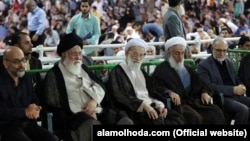 Iranian conservative clerics Ahmad Alamolhoda (2nd L), Ahmad Emami Kashani (C) and Kazem Sedighi (2nd R), in a gathering in Mashhad, undated.