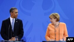 شست خبری مشترک باراک اوباما و آنگلا مرکل، صدراعظم آلمان، در برلین.