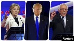 Претенденты на номинацию в президенты США: Хиллари Клинтон, Дональд Трамп, Берни Сандерс.