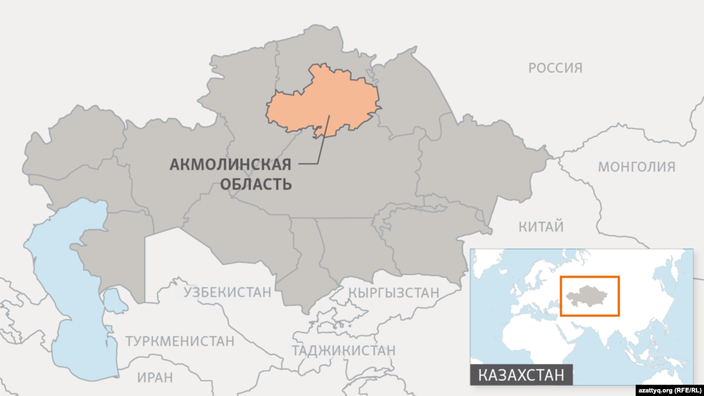 Акмолинская область на карте Казахстана