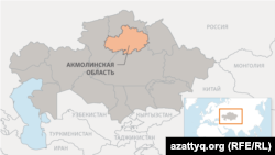 Акмолинская область на карте Казахстана.