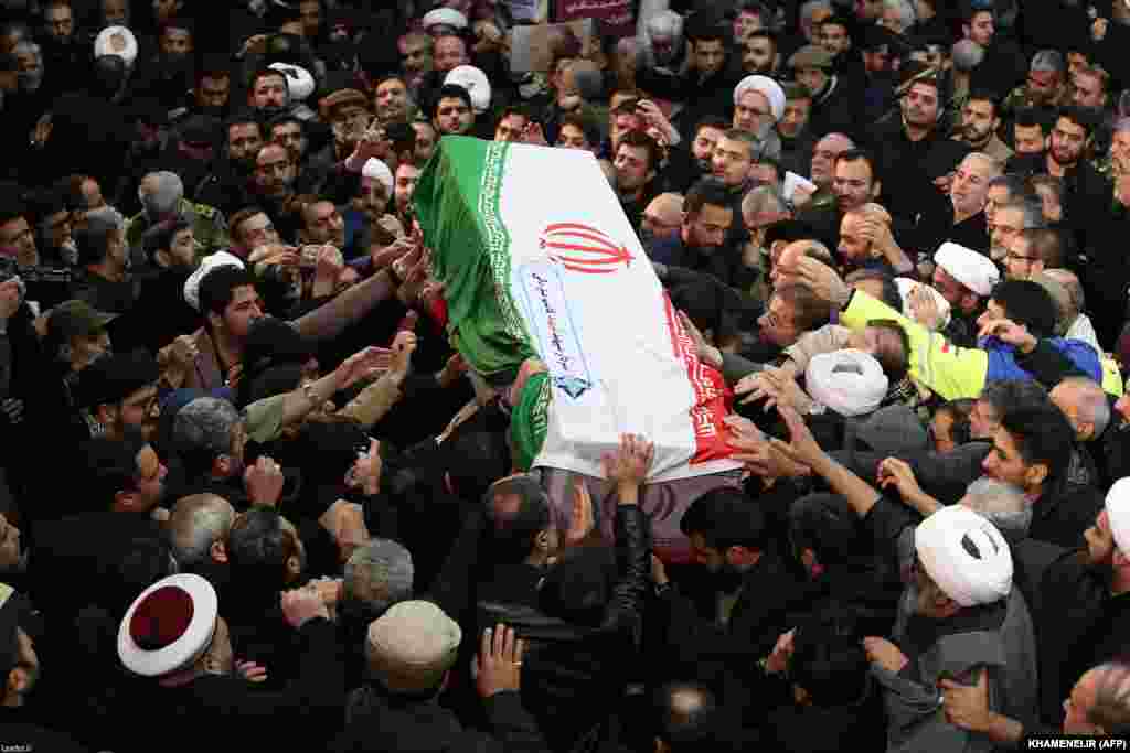 Mourners carried the casket of slain Quds Force commander Qasem Soleimani through the streets of the Iranian capital, Tehran. Several major streets were closed to accommodate hundreds of thousands of people.