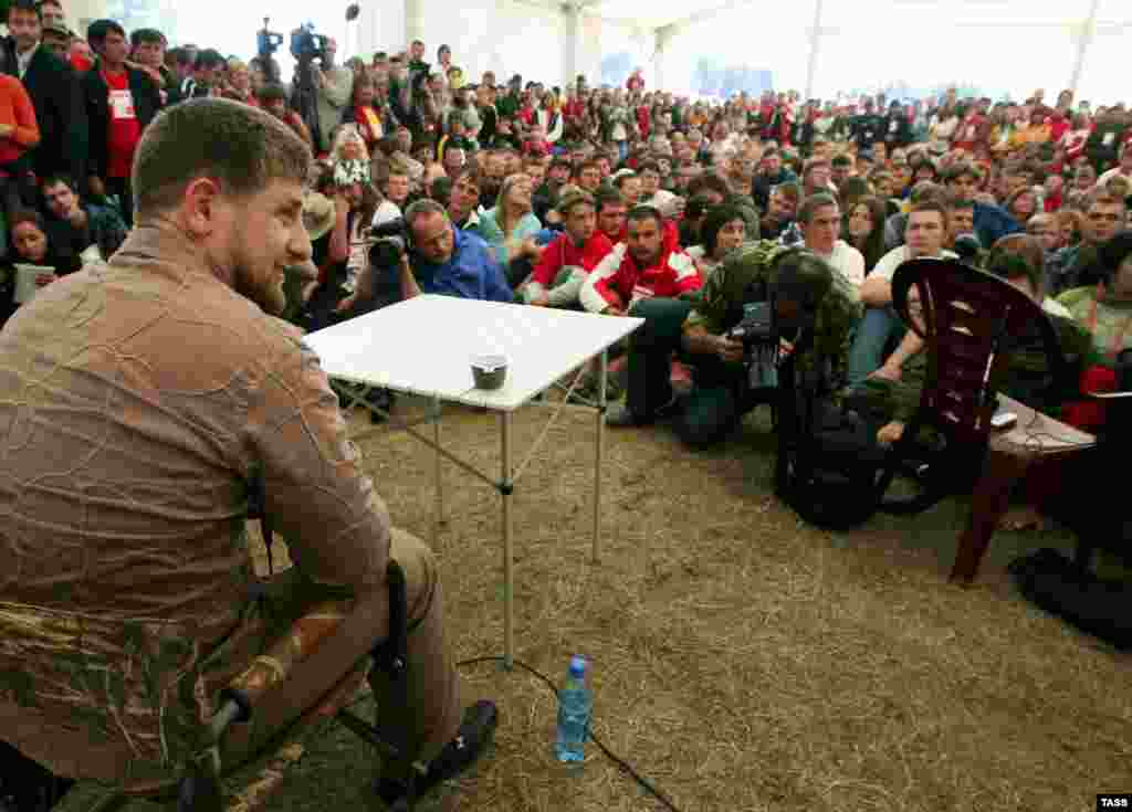 Political Camp - Guest speakers over the years have included Kremlin spin doctor Gleb Pavlovsky and Chechen leader Ramzan Kadyrov, shown here speaking to campers in 2006, when he was prime minister of the republic. 