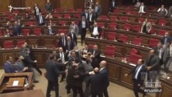 Armenia -- Pro-government and opposition deputies brawl on the parliament floor, Yerevan, May 8, 2020.