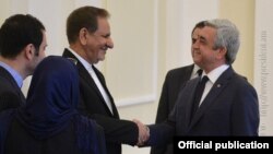 Armenia - Armenian President Serzh Sarkisian (R) receives First Vice-President of Iran Eshaq Jahangiri, 15 Oct, 2015