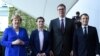 Nemačka kancelarka Angela Merkel, srpska premijerka Ana Brnabić, predsednik Srbije Aleksandar Vučić i prvi čovek Francuske Emanuel Makron, Berlin