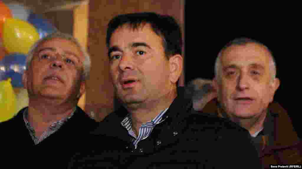 Andrija Mandić, Nebojša Medojević i Predrag Bulatović na protestu u Podgorici