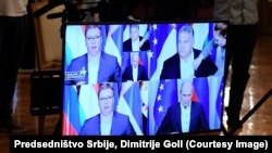 Onlajn susret 15. avgusta 2021. Aleksandar Vučić, predsednik Srbije, Viktor Orban, premijer Mađarske i Janez Janša, premijer Slovenije.