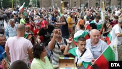 Protesters rally in central Sofia on July 25. 