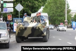 Ukraine, Crimea -- armored troop-carrier in the Center of Simferopol - Simferopol - 15May2014