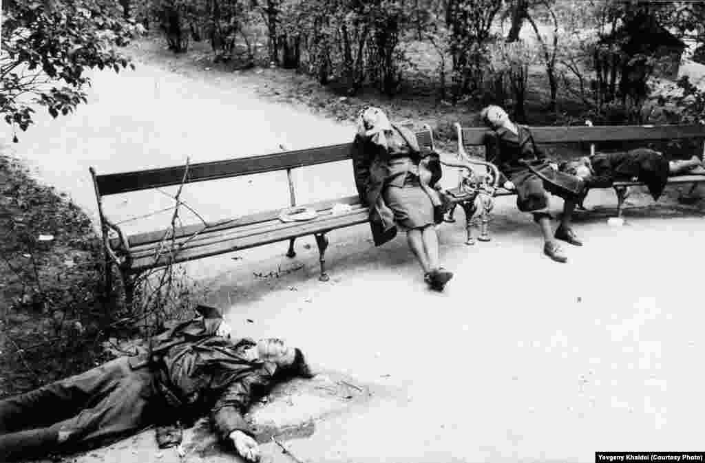 The scene of what Khaldei said was a murder-suicide in Vienna, photographed as the Red Army entered the Austrian capital. During the Allies' advance into Nazi territory, mass suicides became commonplace.