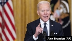 U.S. President Joe Biden speaks to the nation about the Ukraine crisis from the East Room of the White House on February 15.