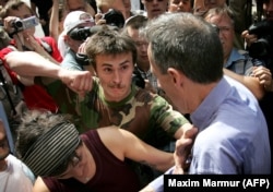 Tatchell (right) was attacked in Moscow in May 2007 during a gay-pride parade.