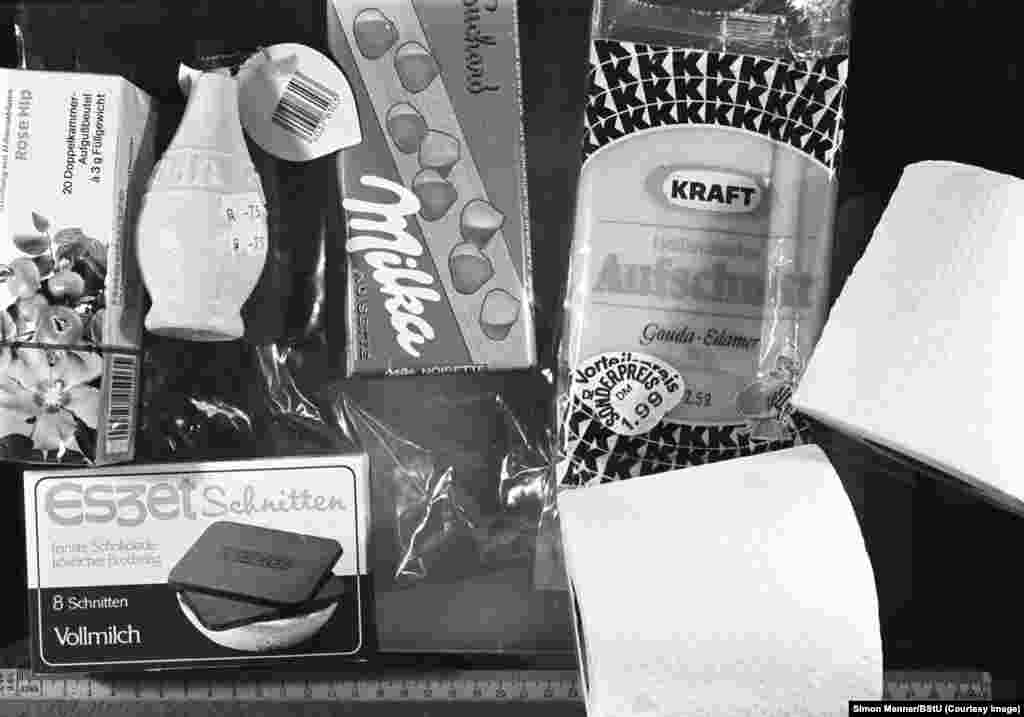 Western treats confiscated by the Stasi. In the GDR, possession of a Western dessert could get someone fired. 