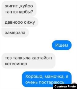 Скрин переписки в мессенджере.