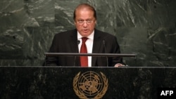 Pakistani Prime Minister Muhammad Nawaz Sharif addresses the 70th Session of the United Nations General Assembly at the UN in New York on September 30.