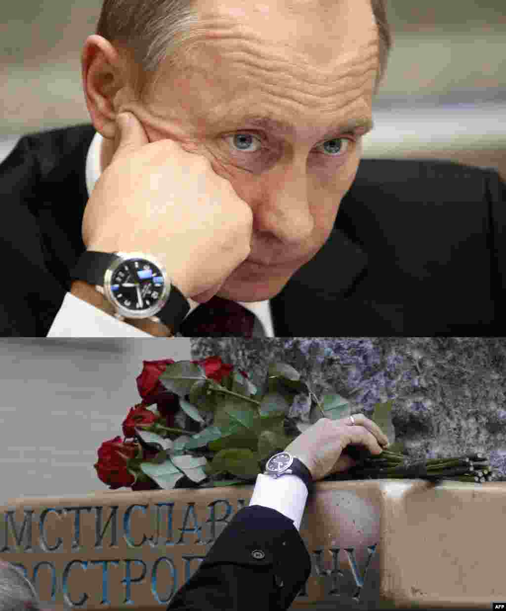 Элегантные часы Владимира Путина за 60 тысяч долларов, или 3 750 000 рублей (по сегодняшнему курсу доллара). Источник: новостной портал &quot;Газета.ru&quot;.