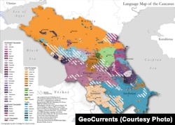 Карта языков на Кавказе.