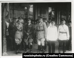 British officers in Georgia, where a British military contingent was based following German withdrawal after World War I. The British sent supplies to Wrangel's forces from the Georgian port city of Batumi.