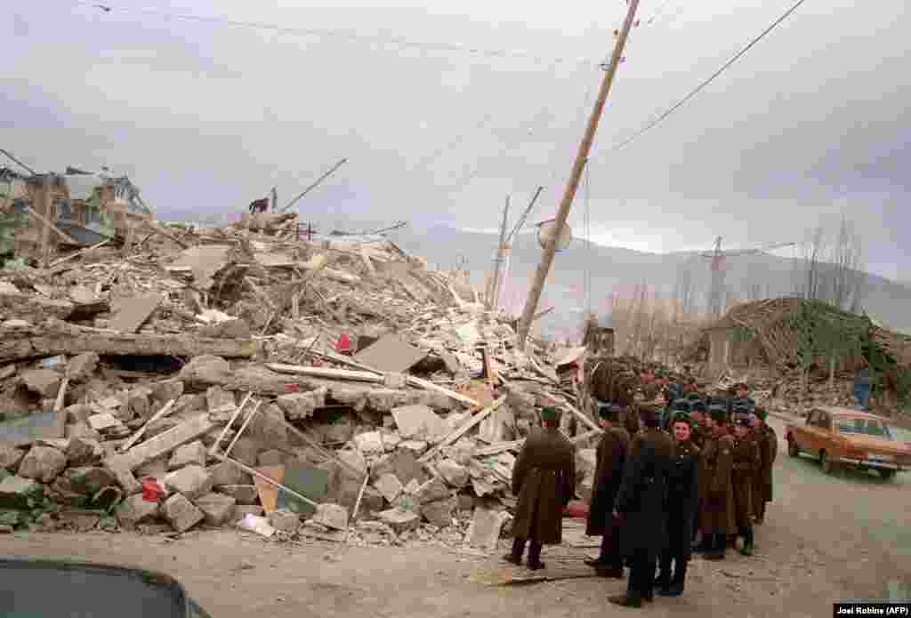 Along with Gyumri, the town of Spitak (pictured) was leveled, with most of the town&#39;s population lying &quot;entombed&rdquo; after the quake.