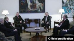 Armenian Foreign Minister Edward Nalbandian (center-right) meets with the OSCE Minsk Group co-chairs in Yerevan on December 16.