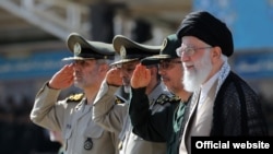 Iran's Supreme Leader Ali Khamenei with military commanders, June 2018
