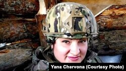 Machine-gunner Yana Chervona, the mother of two young children, was killed in a mortar attack by Russia-backed separatists on April 2.