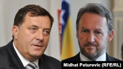 Milorad Dodik, president of Republika Srpska (left), and Bakir Izetbegovic, the Bosniak member of Bosnia's tripartite presidency (combo photo)