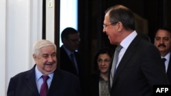 Шефот на сиријската дипломатија Валид ал Муалем и шефот на руската дипломатија Сергеј Лавров во Москва, 25.02.2013.