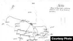 O hartă din 1941, intitulată „Anexă la planul de înlăturare a elementului iudaic de pe teritoriul basarabean” arată satele cu populație evreiească care urmeau să fie atacate de echipe de civili înarmați. (Muzeul Holocaustului de la Washington, din arhivele marelui stat major al armatei române).