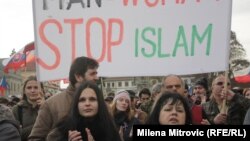 The PEGIDA protest against Muslim refugees in Prague on February 6