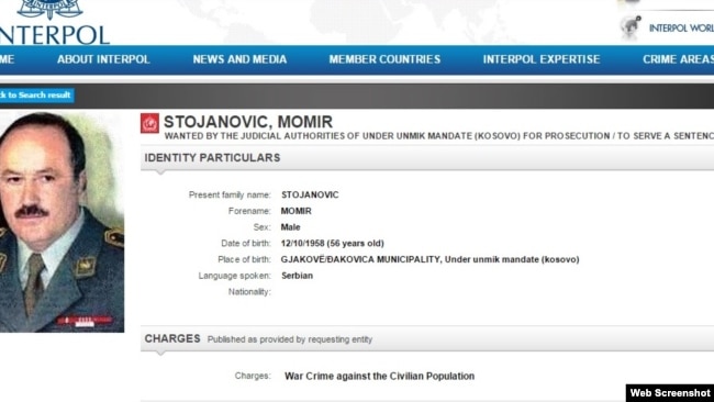 Momir Stojanoviq në fletarrestimin e Interpol-it, 26 shkurt 2015.