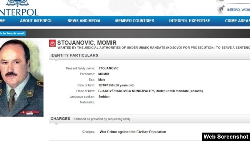 Momir Stojanoviq në fletarrestimin e Interpol-it, 26 shkurt 2015.