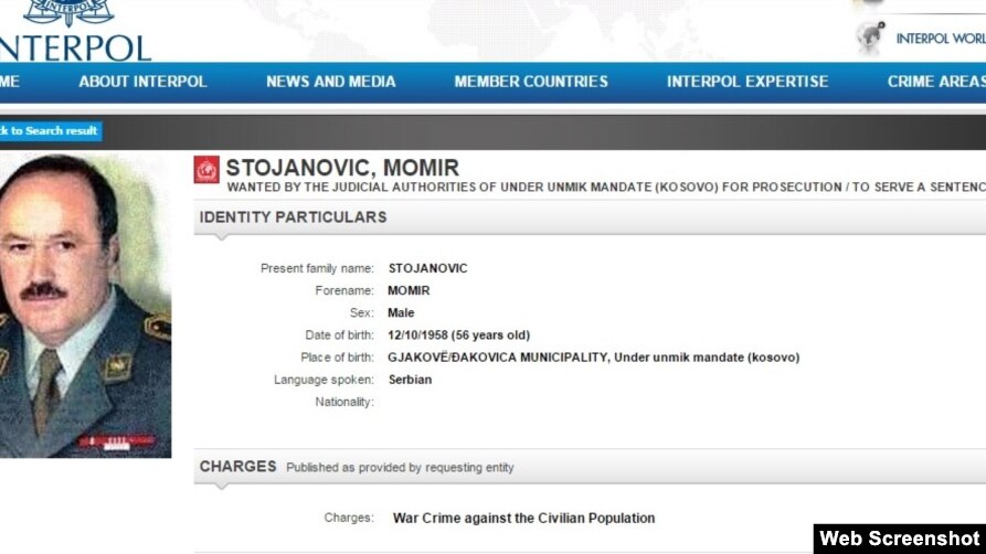 Momir Stojanoviq në fletarrestimin e Interpol-it, 26 shkurt 2015.