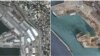 A combination of satellite images shows the port of Beirut on June 9, 2020 and on August 5, 2020, after an explosion