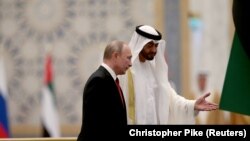 Владимир Путин в гостях у шейха Мухаммада ибн Заида Аль Нахайяна. Абу-Даби, 15 октября 2019 года
