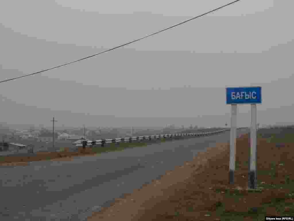 Вдоль этой дороги в селе Багыс проходит государственная граница с Узбекистаном. Линию границы можно увидеть, еще не въехав в село, - на расстоянии около четырех километров от Багыса.