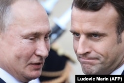 Владимир Путин и Эммануэль Макрон на переговорах в Париже, 9 декабря 2019 года