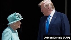 Regina Elisabeta și Donald Trump, în timpul întrevederii de la Palatul Buckingham