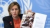 Mary Wareham, iz Human Rights Watcha govori tokom konferencije za štampu o kasetnoj municiji u sedištu UN-a u Ženevi, september 2016. 
