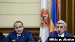 Armenia - President Serzh Sarkisian announces his decision to appoint Hovik Abraamian as Armenia's new prime minister, Yerevan, 13Apr2014.