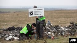 Следователи из Нидерландов на месте падения обломков самолета MH17 в Донецкой области Украины. 11 ноября 2014 года.